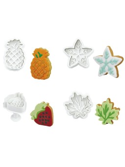 Set 4 Cortantes Hojas y Frutas con Expulsor